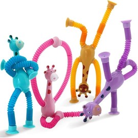 Jirafa Telescopica con Ventosa, Tubos Sensoriales para Niños 4 Pcs, Juguetes Antiestrés para Adultos y Niños, Juguetes Piñata, Regalos Fiesta Infantil