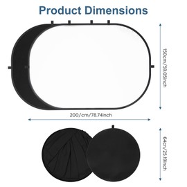 5X6.5ft Backdrop for Photography, Double Sided White Screen and Black Screen, 2 in 1 Collapsible and Reversible Background for Photography, YouTube Videos,and Live Streaming