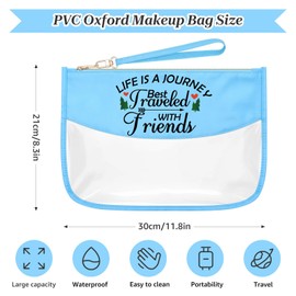 Birthday Gifts for Women Friendship Funny Unique Blue Makeup Bags with Zipper World Traveler Gifts Fun Gifts for Friends Female Cosmetic Bag Organizer Life Is a Journey Best Traveled with Friends