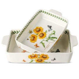 Howise Ceramic Baking Casserole Dish with Handles, Large 8x13 inch & 6x10 inch Pan and Middle Baking Pan - Porcelain Serving Bakeware Set (Sunflower)