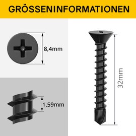Dayalo 50 x 4.8 x 32 mm Countersunk Phillips Screws Drilling Screws Black Stainless Steel Self-Tapping Screws Self Tapping with Drill