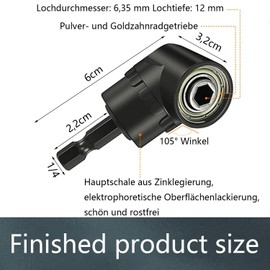 QZKJQDD Angle Screwdriver, 105° Angle Screwdriver Attachment, Angle Drill Attachment, Angle Attachment for Cordless Screwdriver, with 1/4 Inch Magnetic Bit Holder, Attachment Adapter for Drilling Narrow Spaces