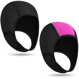 Jecery 2 Pcs Neoprene Diving Hood Thermal Wetsuit Hood Cap Swim Caps with Chin Straps Snorkeling Neoprene Surf Beanie 2.5 mm Diving Cap Headgear for Men Women Sailing Water Sports (Black, Black Rose)