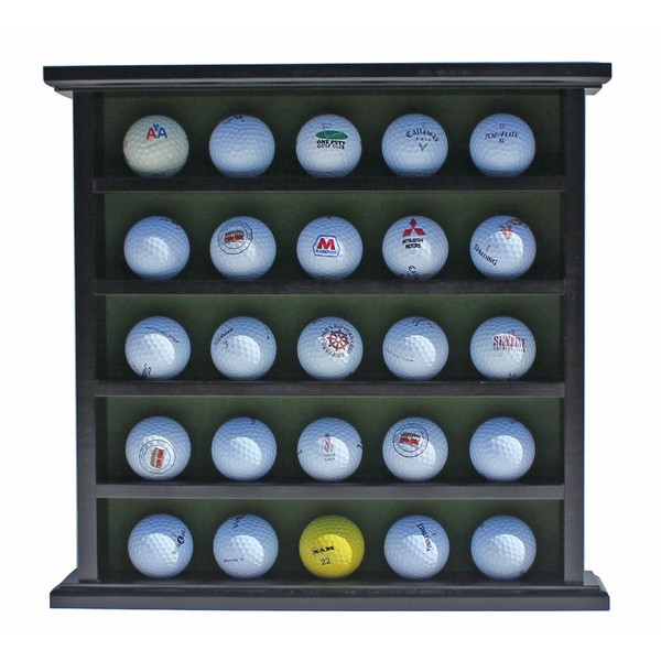 DisplayGifts Golf Ball Wood Display Case Wall Rack Cabinet No Door GB25 Black