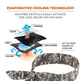 Ergodyne Chill Its 6700 Cooling Bandana, Camouflage, Evaporative Polymer Crystals For Cooling Relief, Tie For Adjustable Fit
