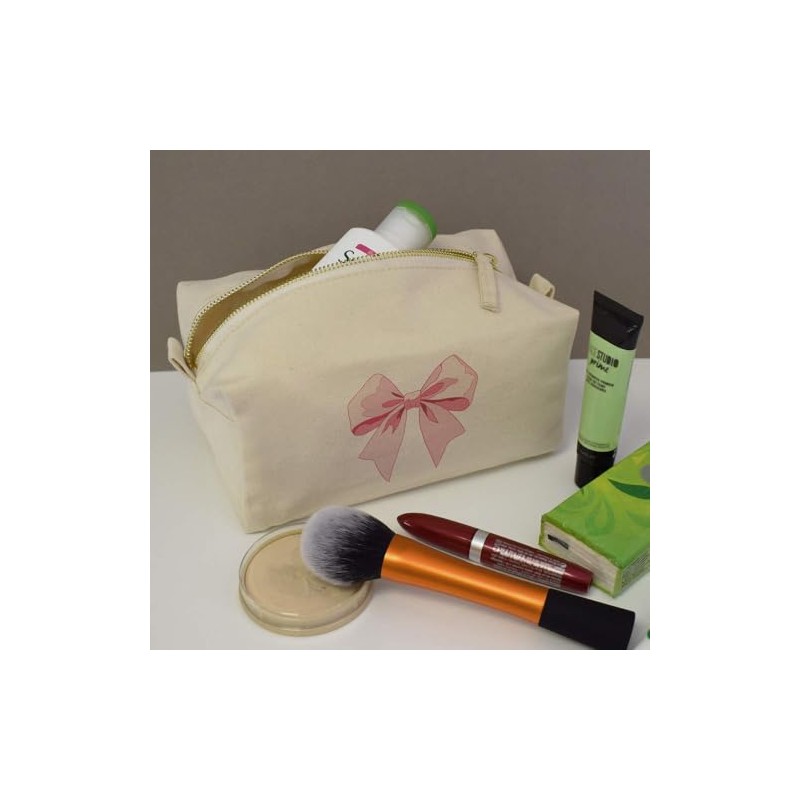 'Pink Bow' Canvas Wash Bag/Makeup Case (CS00042090)
