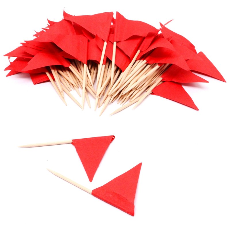 SWZHAI 100 Pcs Mini Red Flag Toothpicks, Triangle Cupcake Toppers