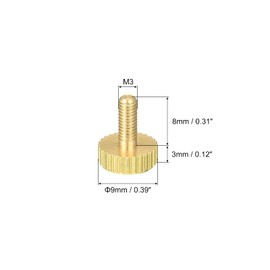 uxcell Knurled Thumb Screws, M3x8mm Flat Brass Bolts Grip Knobs Fasteners for PC, Electronic, Mechanical 2Pcs
