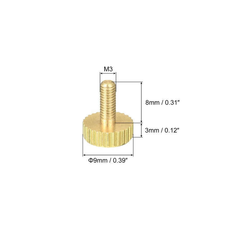 uxcell Knurled Thumb Screws, M3x8mm Flat Brass Bolts Grip Knobs