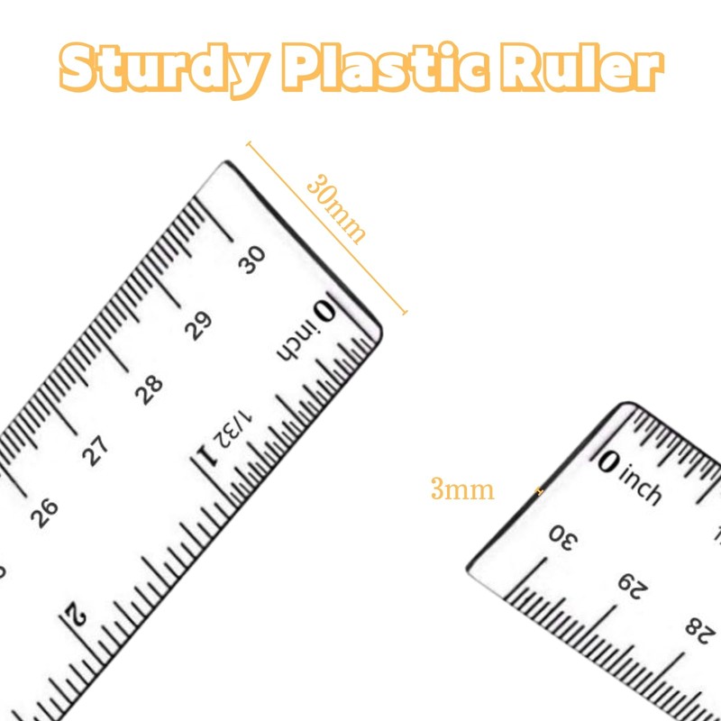 Plastic Ruler, 12 Inch Clear Plastic Ruler, Centimeter, Millimeter and