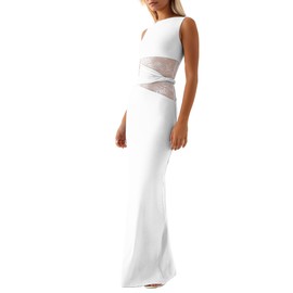 Women’s Long Dress Translucent Hollow Lace Twist Belt Solid Color See Through Elegant Sexy Party Night Club Outfit Maxi Dress