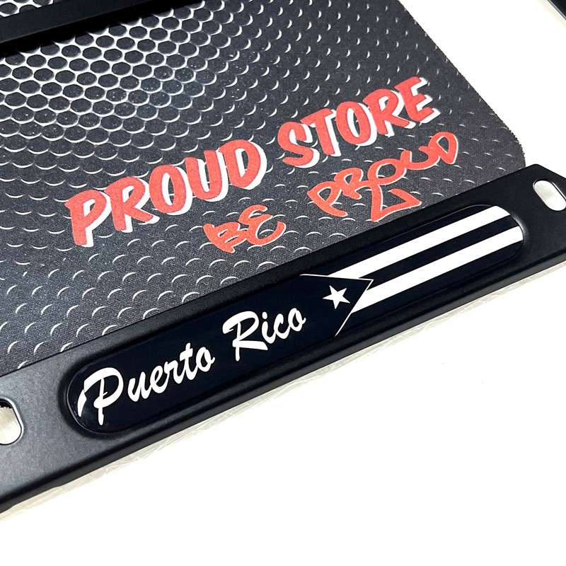 Puerto Rico Black Flag Domed Black License Plate Frame -US
