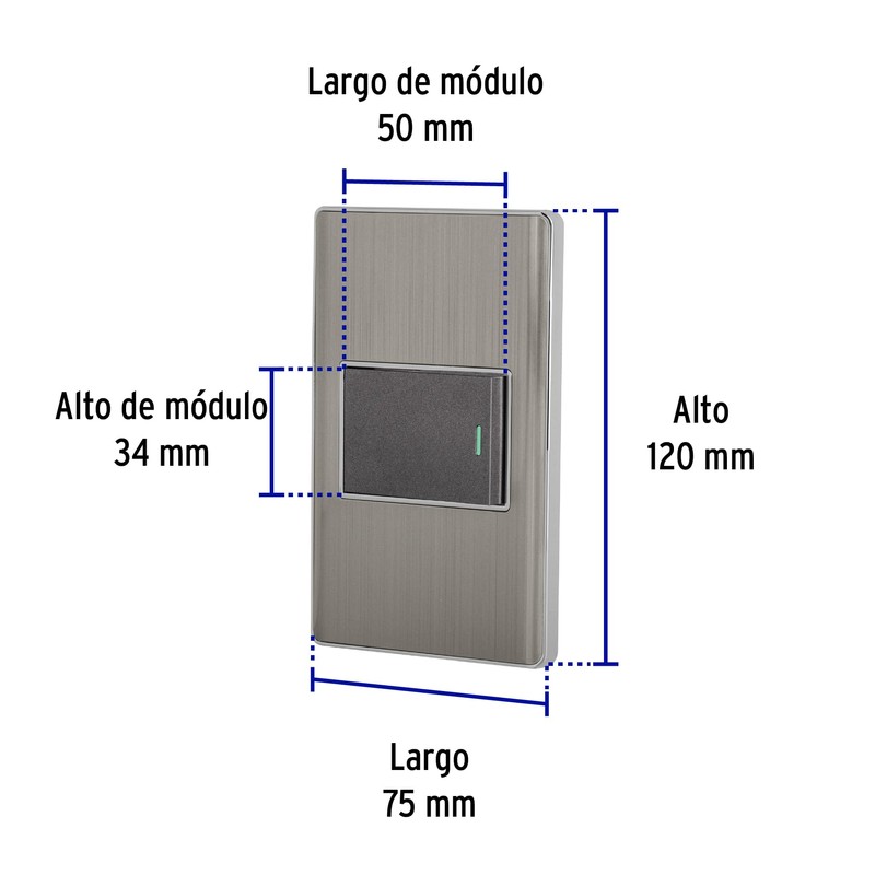 Volteck PA-APSE15-LA, Placa armada 1 interruptor sencillo color acero línea
