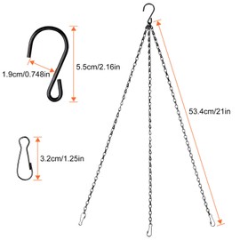 ASelected 5 Pack Hanging Basket Chains 3 Point 20 Inch (52cm) Heavy Duty Black Metal Chain Hangers with 3 Clip Hook for Hanging Plants Flowers Baskets