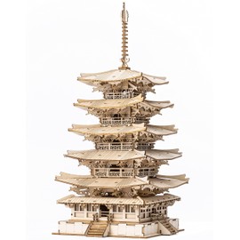 Rolife Wood Model Kits for Adults to Build 3D Puzzles DIY Five-storied Pagoda Birthday Unique Gifts for Friends or Family
