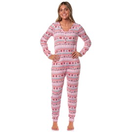 INTIMO Gilmore Girls Holiday Women's Christmas Ugly Sweater Waffle Union Suit One Piece Long Sleeve Footless Sleep Pajamas (X-Small)