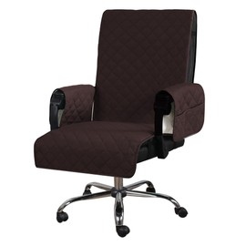 H.VERSAILTEX Large Office Chair Cover Water Resistant Chair Covers with Arms Computer Desk Chair Covers with Non Slip Buckle High Back Universal Executive Boss Chair Covers Washable, Brown/Beige