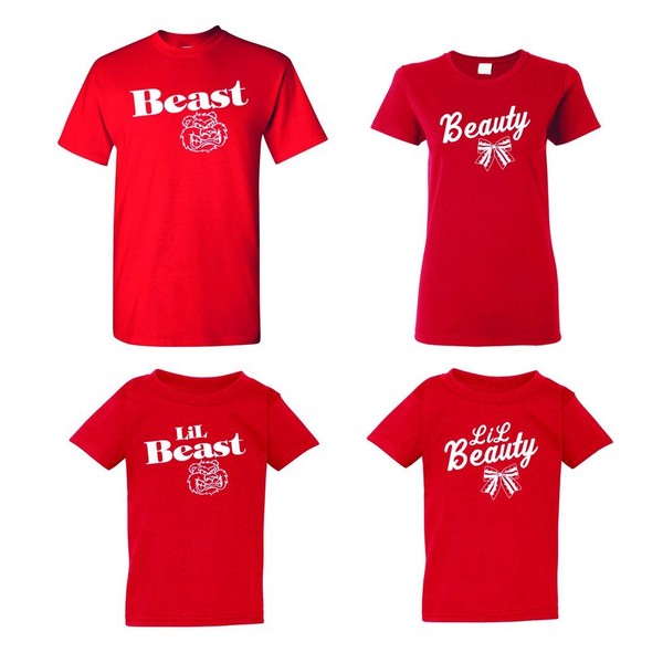Fasciino® Beauty and Beast Red Family Matching Tops/T-Shirt
