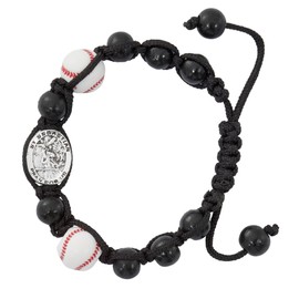 Needzo Adjustable Black Cord Bracelet with Baseball Beads and St. Sebastian Medal for Athletes, One Size
