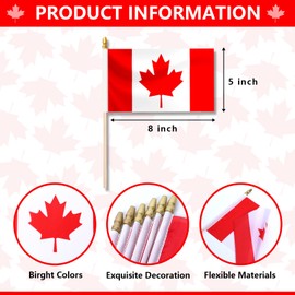 24 Pack Canada Flags on Stick - 5x8 Inch Small Canadian Flags Hand Held Stick Flags with Solid Pole & Spear Top, Fade Resistant Outdoor Decor for Canada Day Parades, Patriotic Yard Markers (Le Drapeau du Canada)