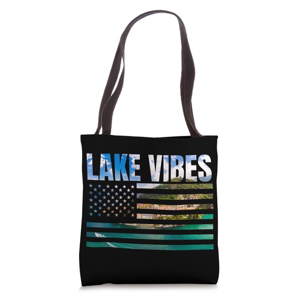Lake Vibes American Flag Nautical Themes Lake House Decor Tote