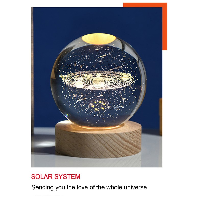 3.15" (80mm) Solar System Crystal Ball 3D Sun System Planets