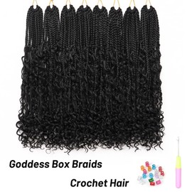 Eerya 8 Packs Boho Goddess Box Braids Crochet Hair for Black Women 22 inch Pre-looped Bohemian Crochet Box Braids With Curly Ends Synthetic Crochet Hair Extensions (22 inch, 1B)