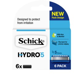 Schick - Hydro 5 for Men | Blade Refills | 6 Pack | Hydrating Gel Pools | Aloe & Menthol | 5 Blade Cartridges with Skin Guards