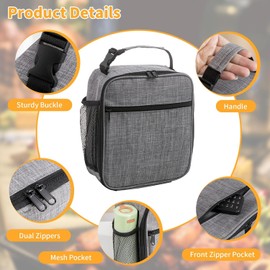 Reusable Lunch Bag for Men Women, Insulated Lunch Box, Adults Cooler Bento Box, Portable Leakproof Lunch Tote, Tough & Spacious Large Capacity Lunch Box with Handle for Work School Picnic (Grey)