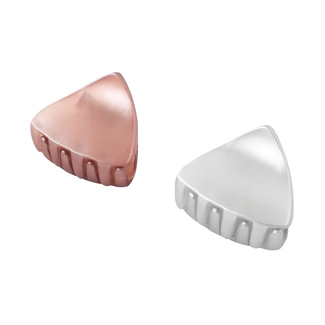 Zhooch Hair Claw – Triangle Clip Small. Claw Hair Clip, Inner Teeth, Premium quality, Painted Strong Hold Spring, for Thick Hair, Medium, Fine hair types. Pack of 2. (Satin Silver and Pink Pearl)