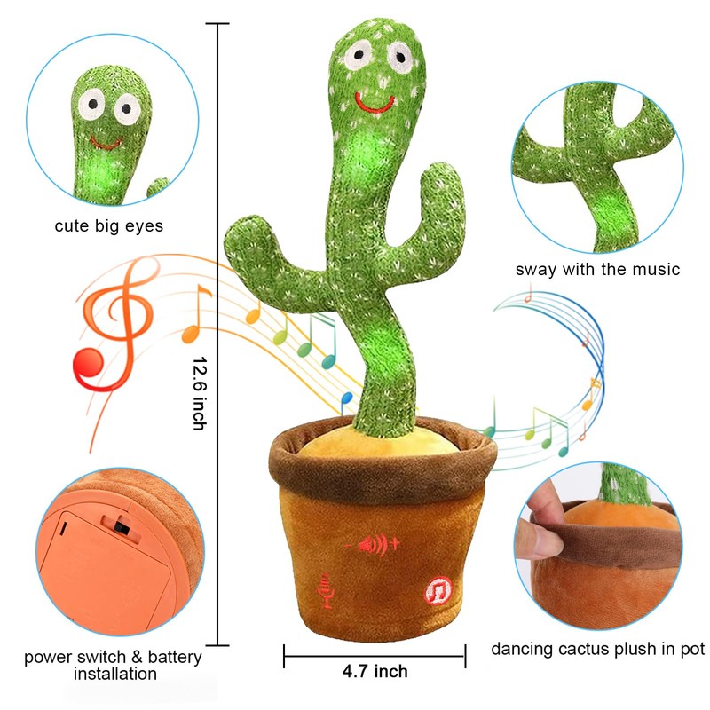 seOSTO Talking Cactus Toy with 10 Children's Rhymes & Adjustable