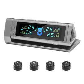 Rechale RV Tire Pressure Monitoring System with Solar Charge & LCD Display - [2025 Newly Upgraded] TPMS with Advanced 5-Alarm Modes, Precise 0-87 PSI Detection, Easy Installation