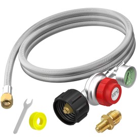 5 FT Propane Hose with Regulator for propane tank, 0-30PSI Adjustable High Pressure Propane Regulator with Gauge 0~60PSI Gas Flow Indicator, with 1/8 MNPT Fitting for LP Gas Cooker Burner,Turkey Fryer