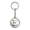 Letter E Floral Monogram Initial Keychain Chrome Plated Metal Pop