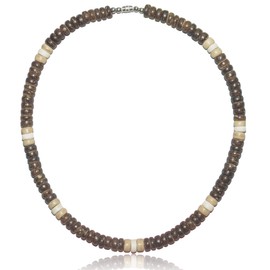 Native Treasure 20" Mens and Womens Summer Beach Surfer Necklace From the Philippines, Mixed Brown Coconut Beads