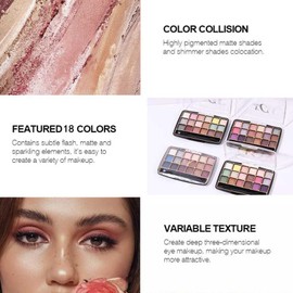 Glitter Eyeshadow Palettes, 18 Colors Shimmer Eye Shadow Palette for Women, Glitter White Silver Gold Pink Brown Shimmer Eyeshadow Make Up Palette, Nudes Bronze Neutral Smoky Cosmetic Eye Shadows