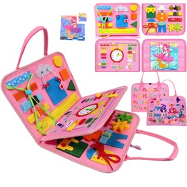 GLOBEFLY Busy Book for Toddlers 1-3, Montessori Toys Busy Board for 1 Year Old Girl Birthday Gift, Educational Sensory Toys Quiet Activity Book for Toddlers Travel Toys for Airplane Car, Pink