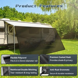 RV Awning Sun Shade Screen 8' X 11'3'', Fits 12 ft Awning Mesh Shade
