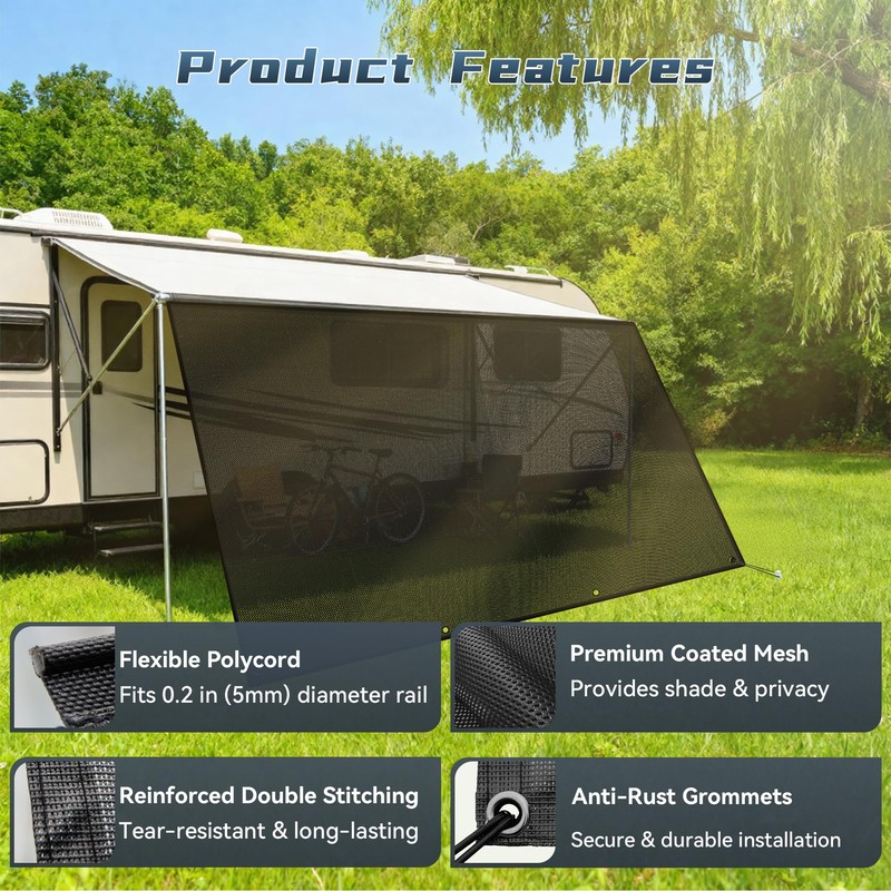 RV Awning Sun Shade Screen 8' X 11'3'', Fits 12