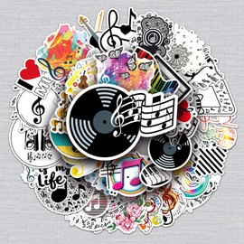 50 Pcs Music Stickers for Kids Teens Adults Boys Girls Gift,Stickers Pack for Laptop,Skateboard,Luggage,Car,Bike, Cup,Computer,Water Bottle Decor,Music Vinyl Waterproof Sticker Decals