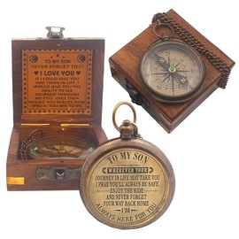 Brass Compass, Gift for Son, Antique Compass to My Son Compass with Wooden Box, Unique Son Birthday Wedding Day, Son Gifts from mom to Son Thanksgiving Graduation Confirmation Baptism