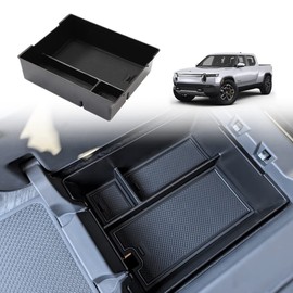 BestEvMod for Rivian R1T & R1S Accessories Center Console Organizer Tray Armrest Storage Box ABS Material with PVC Trim Compatible with Rivian R1T/R1S 2022-2025 2026 Accessories(W/O Coin.Black)