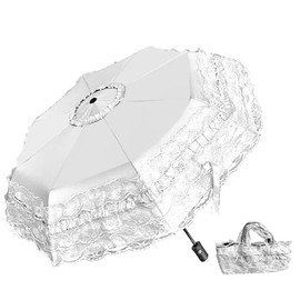 zmgmsmh Unique Auto close/open Folding umbrella Travel Umbrella Folding UV Resistance Princess Lace Parasol Umbrella Sun Umbrella For Women Girls sunshades with lace decoration (Automatic-Beige)