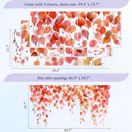 VePret Autumn Leaves Wall Decals Peel and Stick, Large Leaves Vines Vinyl Wall Stickers, Removable Vine Home Decor Art for Bedroom Living Room Classroom Office