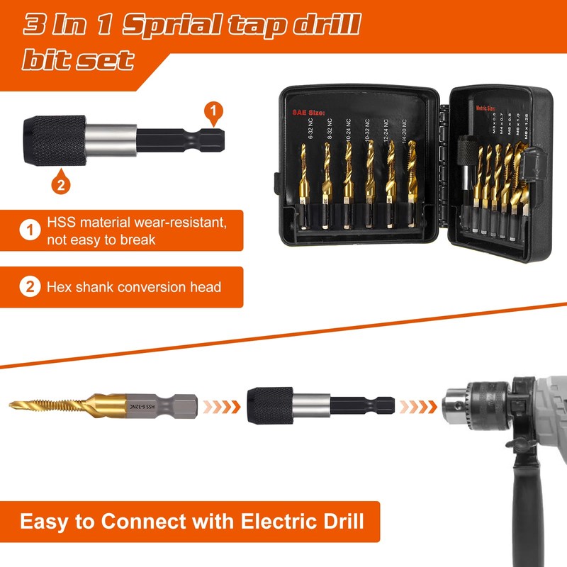 OCR 13PCS Titanium Drill Tap Set, HSS SAE & Metric