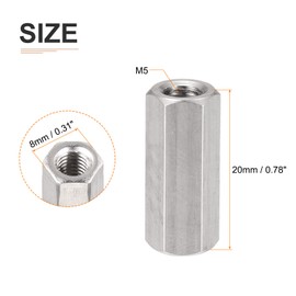DTGN M5x20mm(D*L) - Hexagonal Separador Espaciador Tuercas - 6 Paquete - Bueno para Electrónica Máquina - Inoxidable Acero Hembra Acoplamiento Tornillos - Plateado