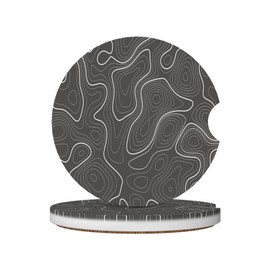 Topography Contour Map Car Coasters for Cup Holder, 2 Pack Absorbent Ceramic Car Coaster with Finger Notch & Cork Base