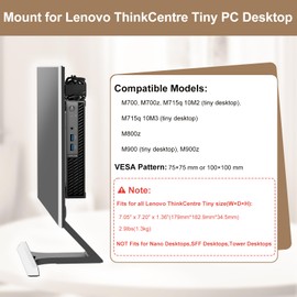 (Pack of 2) Mount for Lenovo Tiny VESA System Mounting Bracket, Mini PC Mount for Lenovo ThinkCentre Tiny Desktops M600 M700 M700z M715q M800z M900 M900x M900z, Wall VESA and Under Desk Mount