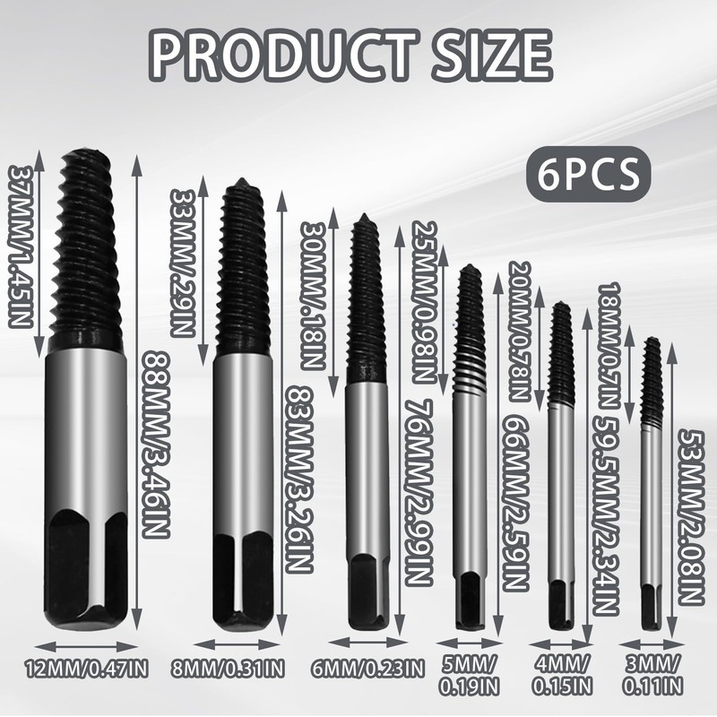 M3-M25 Professional Screw Extractor Set of 6 Screw Extractor Left