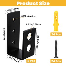 8 Pack Door Barricade Brackets, Heavy Duty 2x4 Door Barricade Brackets, U Shaped Bracket for Wood, Security Bar Holder for Home Garage Barn Shed Gate Reinforcement - Black